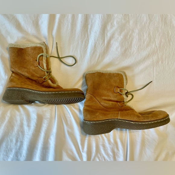 Bass Edson Winter Boots Tan Suede Leather Faux Fur Lining size 8.5 - Picture 10 of 11